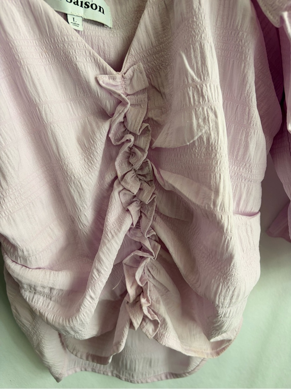 En Saison Pastel Lilac Ruffle-Smock Blouse Large - Picture 4 of 12